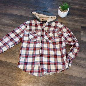 Warm Quilted Plaid Hooded Jacket by Distortion Sherpa Lined Cozy outerwear Coat